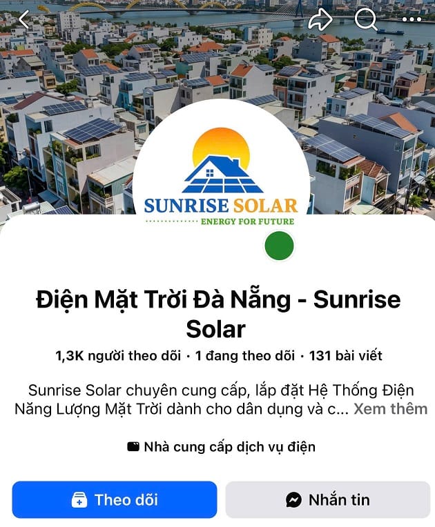 Trang Facebook Sunrise Solar Đ&agrave; Nẵng