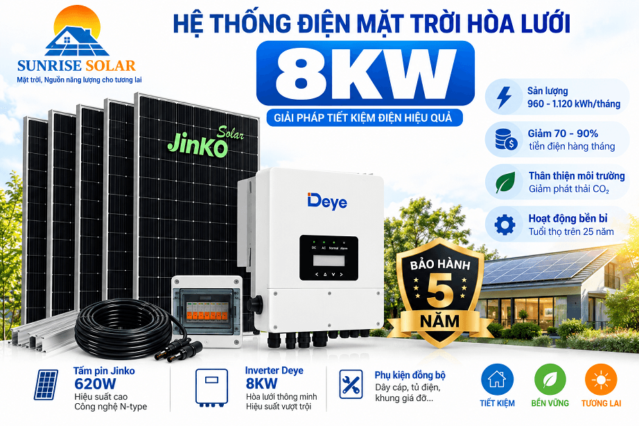 hệ thống điện mặt trời hoà lưới 8kw