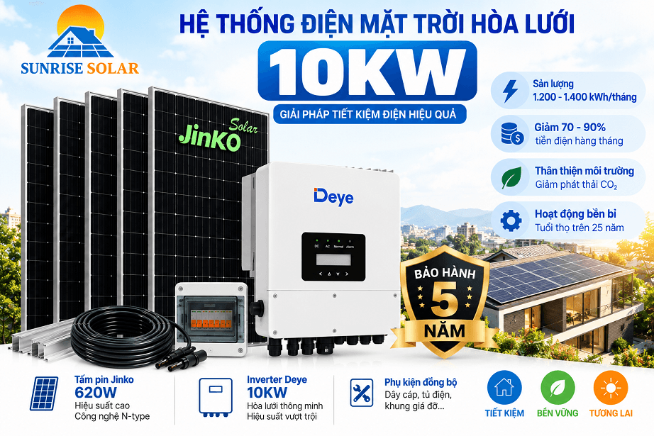 hệ thống điện mặt trời hoà lưới 10kwp