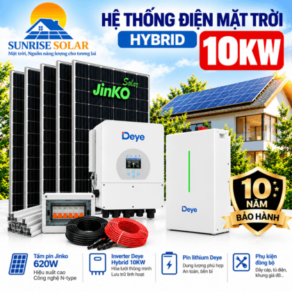 hệ thống điện mặt trời có lưu trữ hybrid 10kw