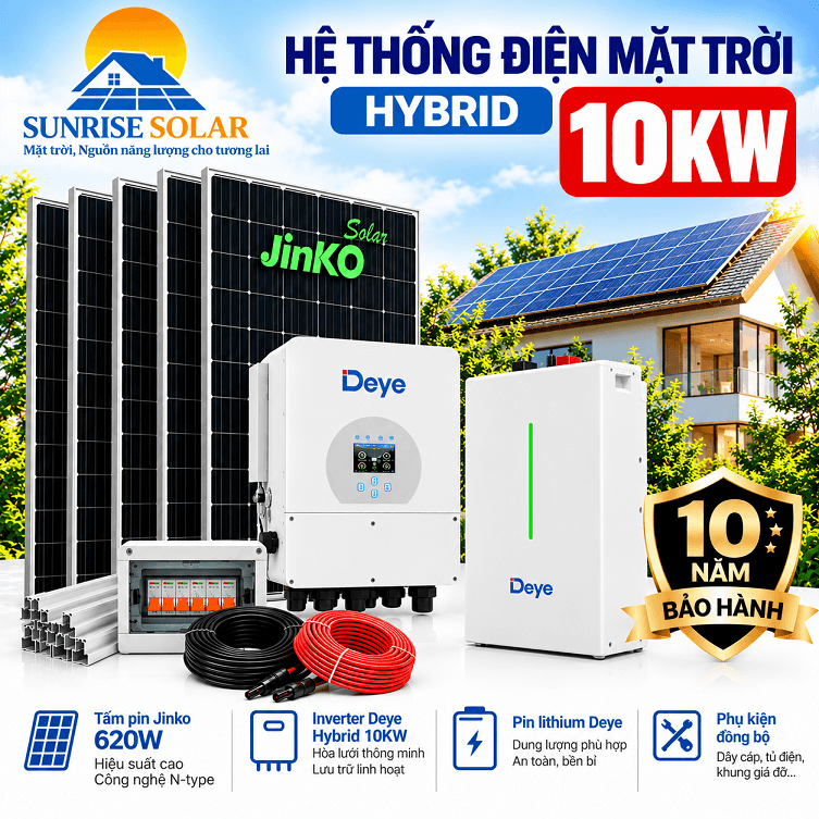 hệ thống điện mặt trời có lưu trữ hybrid 10kw