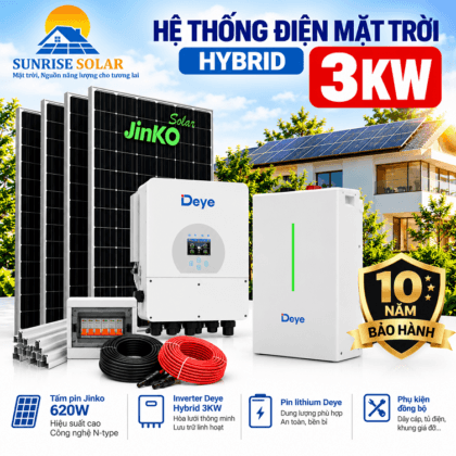 hệ thống điện mặt trời có lưu trữ hybrid 3kw